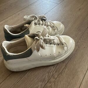Very used mcqueens with denim back